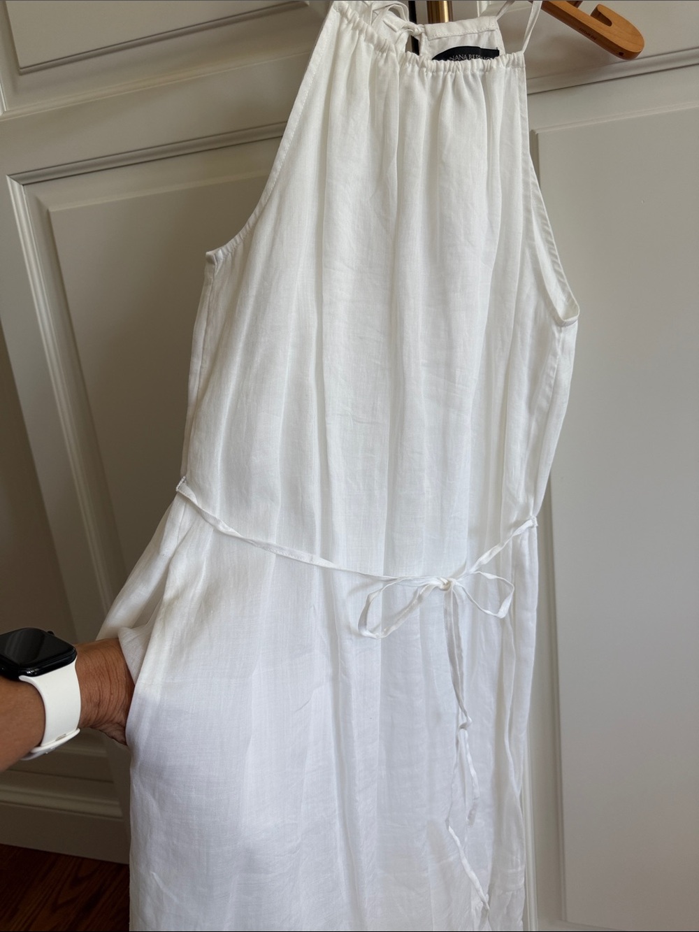 Banana Republic crisp White Ramie linen lined Halter Maxi Dress Waist XS NWOT - Picture 3 of 15